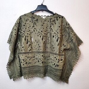 Cato ♡ Olive Green Crochet Lace Poncho ♡ Plus‎ Size M ♡ STUNNING!